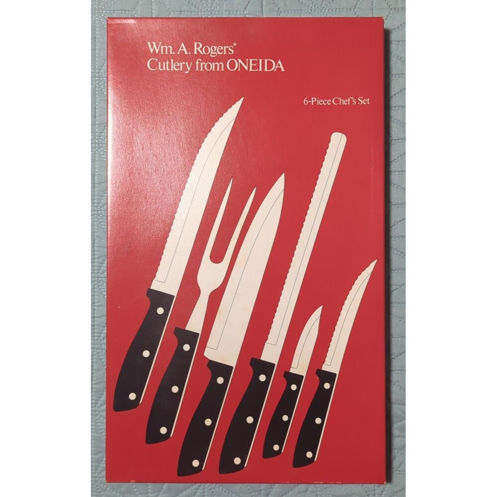 Wm A Rogers ONEIDA 6 Pc Chef's Cutlery Set Wooden Riveted Stainless Steel Japan